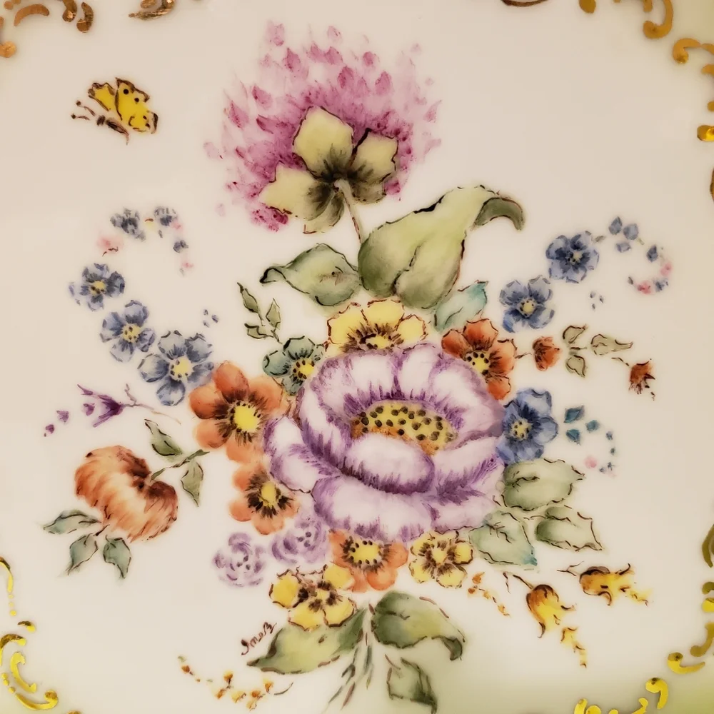 HP 😀 Vintage Square Plate Limoge Floral Gold Accents